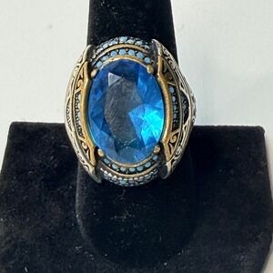Sterling Silver Turkish Ring Sz‎ 9 925 Ottoman Blue Topaz Signet